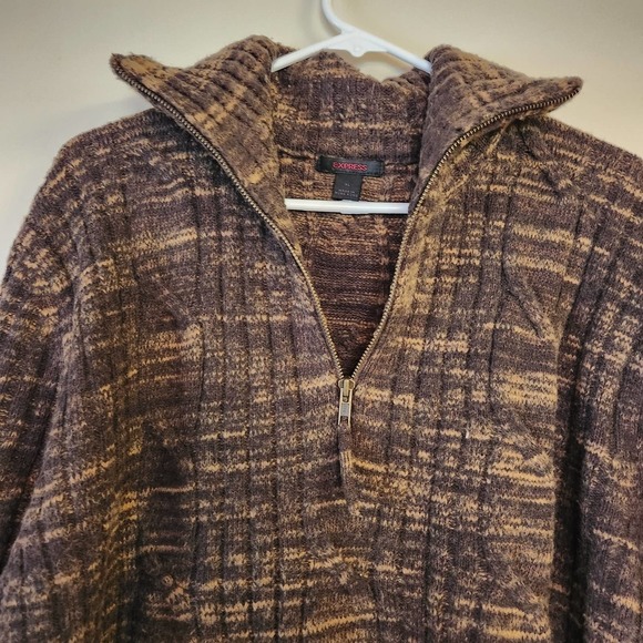 Vintage Express Size XL Mens Wool Blend Textured Collared Zip Up Sweater Brown - Picture 2 of 10